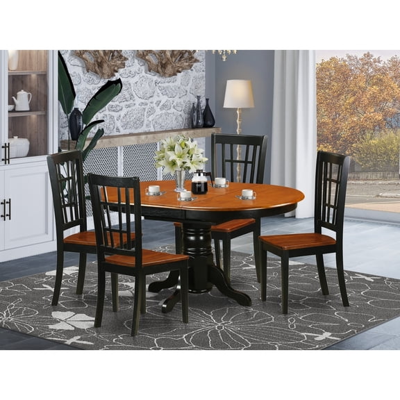 HomeStock Dining Set 5 Piece - Oval Table with Butterfly Leaf & 4 Chairs - Black Cherry Finish
