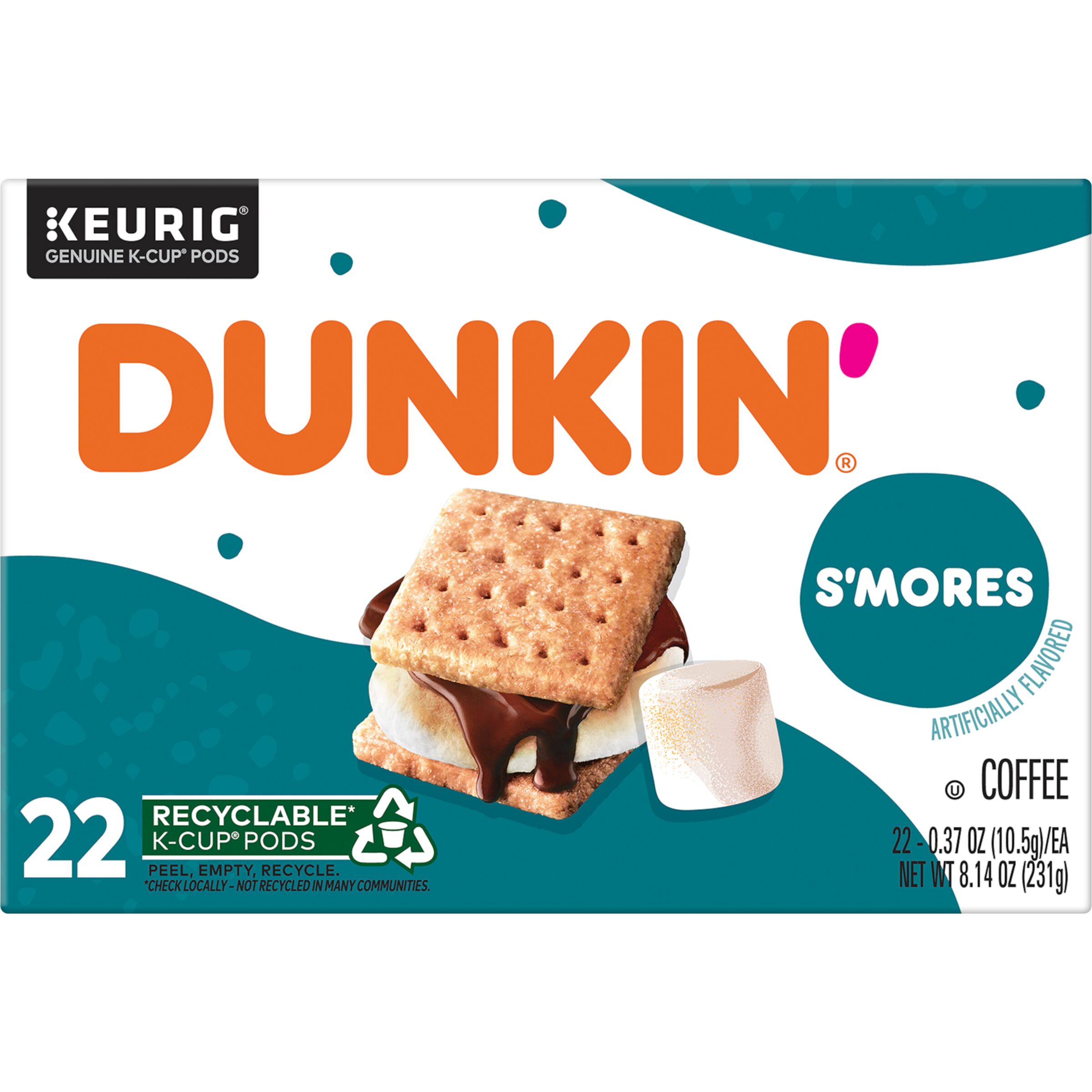 (4 Pack) Dunkin’ S’mores Artificially Flavored Coffee, Medium Roast, Keurig K-Cup Pods, 22 Count Box