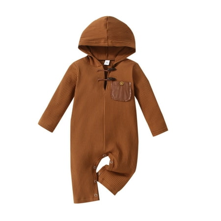 

Kids Toddler Child Baby Boys Girls Long Sleeve Ribbed Button Hooded Romper Jumpsuit Outfits Clothes