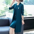 thumbnail image 4 of Quixlent Women Dress Coat Suit Spring Fall Elegant Solid Color Middle-age Ladies Female Open Front Long Cardigan O Neck Sleeveless Dress Kit, 4 of 8