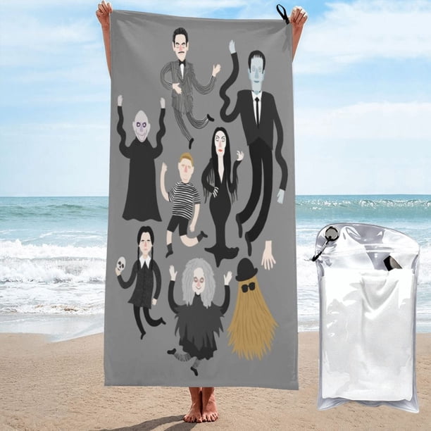 Toalla de playa de la familia Addams, suave, ligera, de secado rápido, absorbente, grande, para baño, para niños y adultos, para viajes, natación, playa, gimnasio, camping, yoga, 27,5 x 55 pulgadas