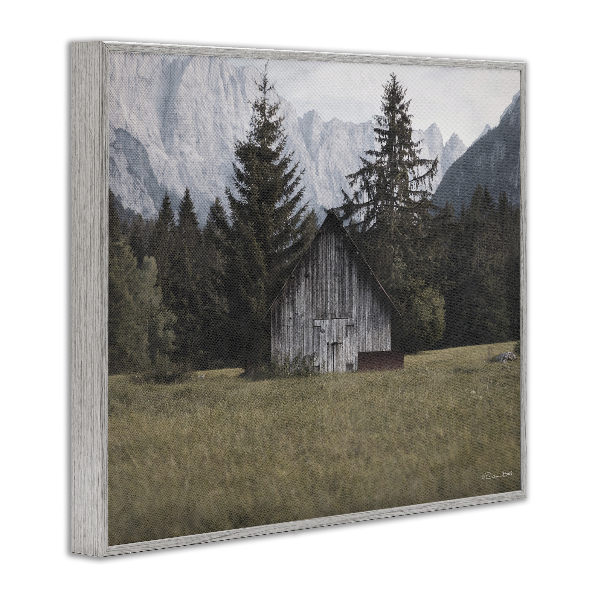 Stupell Industries Rustic Cabin Landscape Landscape Painting Gray Framed Art Print Wall Art, 30 x 24
