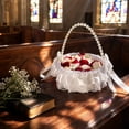 thumbnail image 7 of Satin Wedding Flower Girl Basket, Extra Tall | Elegant Pearl Handle with Bow Decoration, Ivory Color, Perfect for Wedding Ceremony, Proposals, Bridal Showers, 7 of 7
