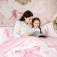 thumbnail image 6 of Erosebridal Pink Bow Bed in a Bag Twin size, Initial Letter U Bed Set, Princess Bowknot Decor, Reversible 7-Piece, 6 of 8