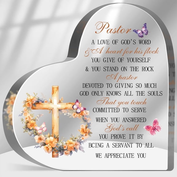 Pastor Appreciation Keepsake Gifts - Floral Cross Table Desk Acrylic Sign 4X4 In Birthday Gifts For Women Men Office Home Patriotic Memorial Day Father'S Day