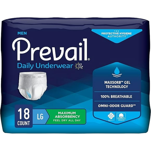 Prevail Dri-Fit Maximum Absorbency Incontinence Underwear for Men, Large/Extra Large, 18-Count