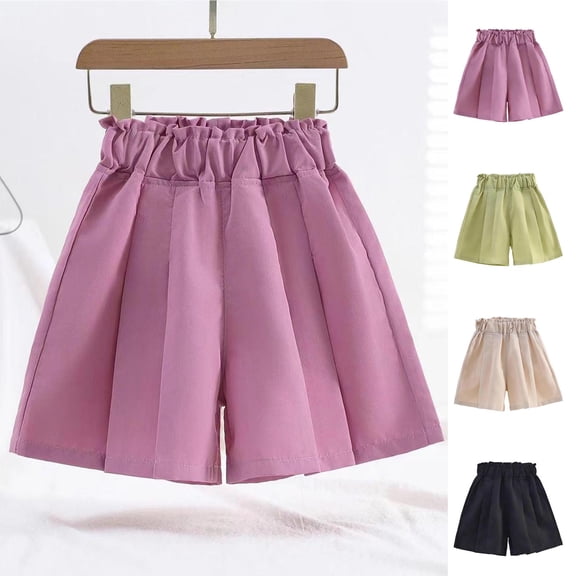 THDHVS Girls' Shorts,Girls Wide Leg Culottes Elastic Waist Flowy Summer Casual,Shorts for Girls Beige 3-4 Years