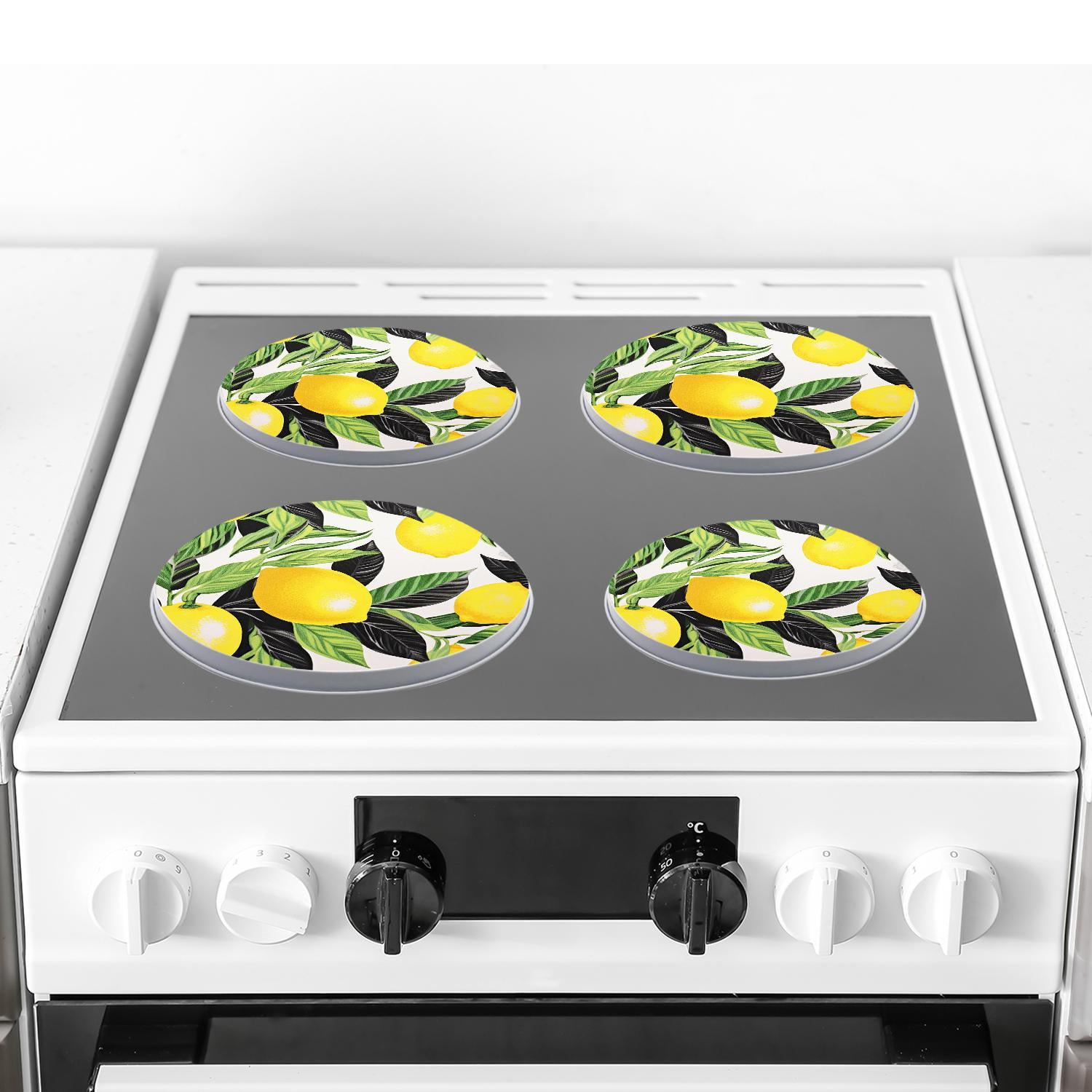 Round Stove Burner Covers 4 Pcs Round Gas Stove Burner Cover 8Inch And 10Inch for ,Lemon Yellow Limon Fruits creative