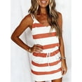 thumbnail image 5 of Womens Summer Trendy Striped Dresses Sleeveless Halter Strap Mini Dress with Pockets Orange S, 5 of 6