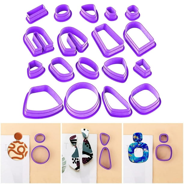 18 piezas de cortadores de arcilla polimérica de plástico, kit para pendientes, manualidades, diferentes formas, moldes de herramientas de corte Púrpura Baoblaze cortadores de arcilla polimérica