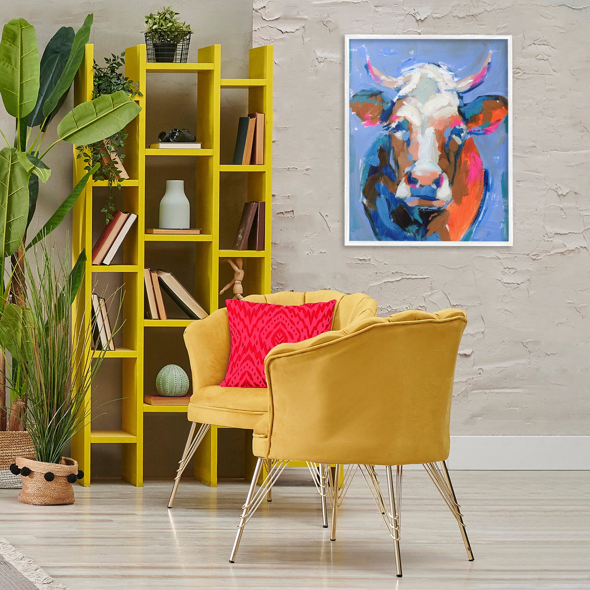 Stupell Industries Bold Paint Strokes Cow Animals & Insects Painting White Framed Art Print Wall Art, 24 x 30