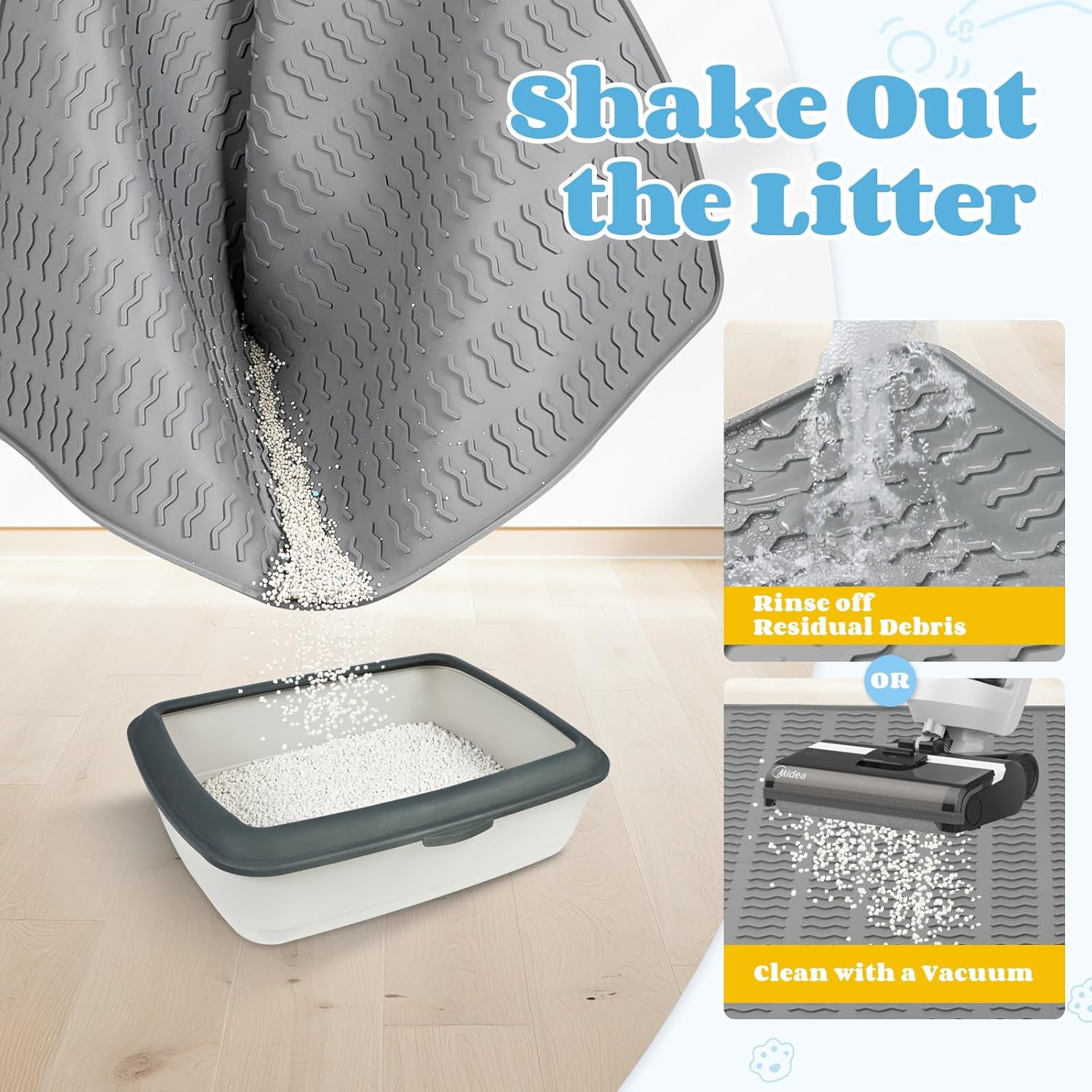 Cat Litter Mat, 47x35in Extra Large Silicone, Waterproof Floor Litter Box Mat Indoor, Jumbo Washable Litter Trapping Mat Easy Clean XXL, Grey
