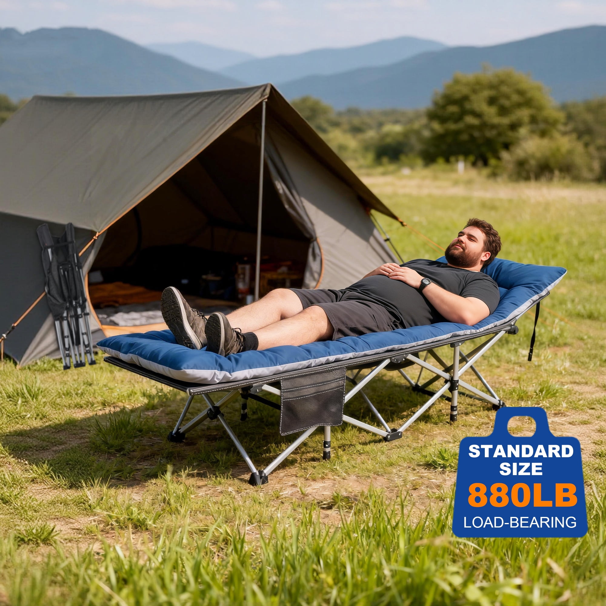 FlexWave 75" x 28" Folding Camping Cot with Mattress for Adults, 880 lb Heavy Duty Portable Guest Bed for Camping, Home & Travel