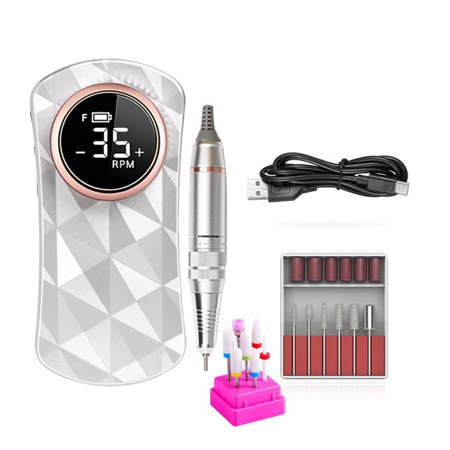 Machine de Perçage d'Ongles 35000RPM, Ponceuse Électrique Rechargeable, Machine de Manucure Professionnelle pour Polissage Gel, Légère et Portable