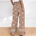 thumbnail image 5 of Bzdzmqm Women Plus Size High Waisted Palazzo Pants Flowy Floral Boho Lounge Trousers Vacation Beach Summer Casual Elastic Waist Wide Leg Trousers, Khaki 2XL, 5 of 5