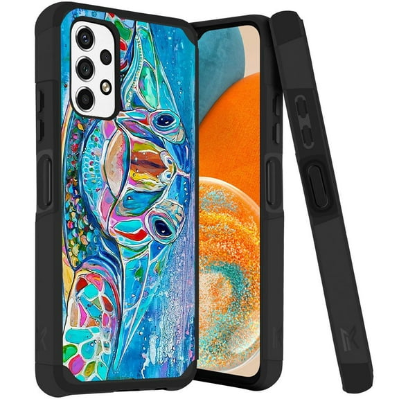 ANJ  Rugged Dual Layered Shockproof Slim Hybrid Case   Tempered Glass Cover Compatible with Samsung Galaxy A23 5G - Sea Turtle