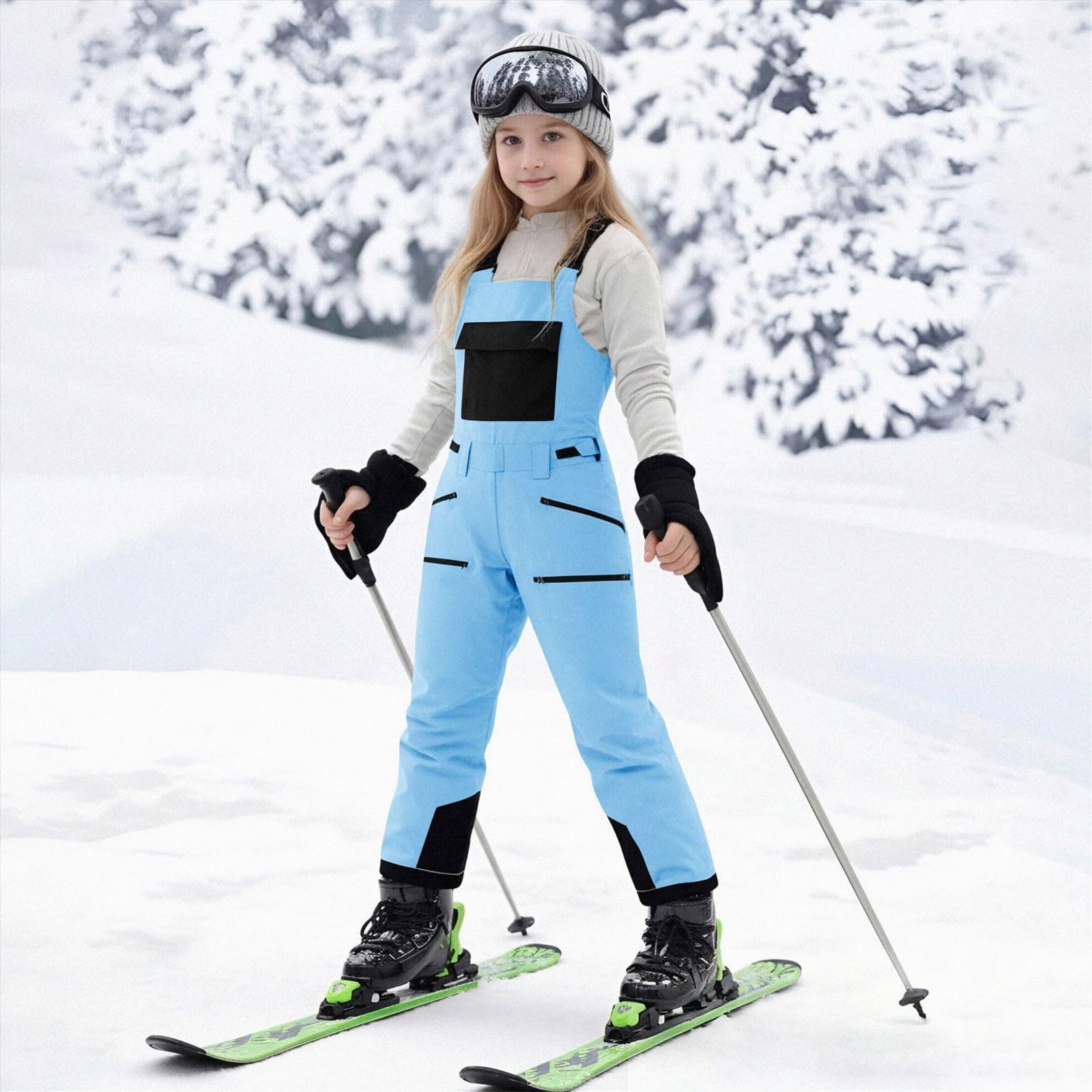 HCNTES Kids Waterproof Snow Bib Overalls Toddler Adjustable Strap Design Comfortable Winter Ski Wear(A01-Sky Blue,10-11 Years)