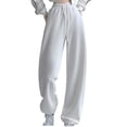 thumbnail image 1 of Diufon Straight Pants for Women Casual Solid Color Athletic Pants Elastic High Waist Drawstring Sweatpants, 1 of 5
