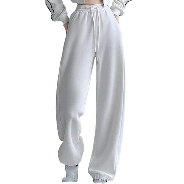 Diufon Straight Pants for Women Casual Solid Color Athletic Pants Elastic High Waist Drawstring Sweatpants