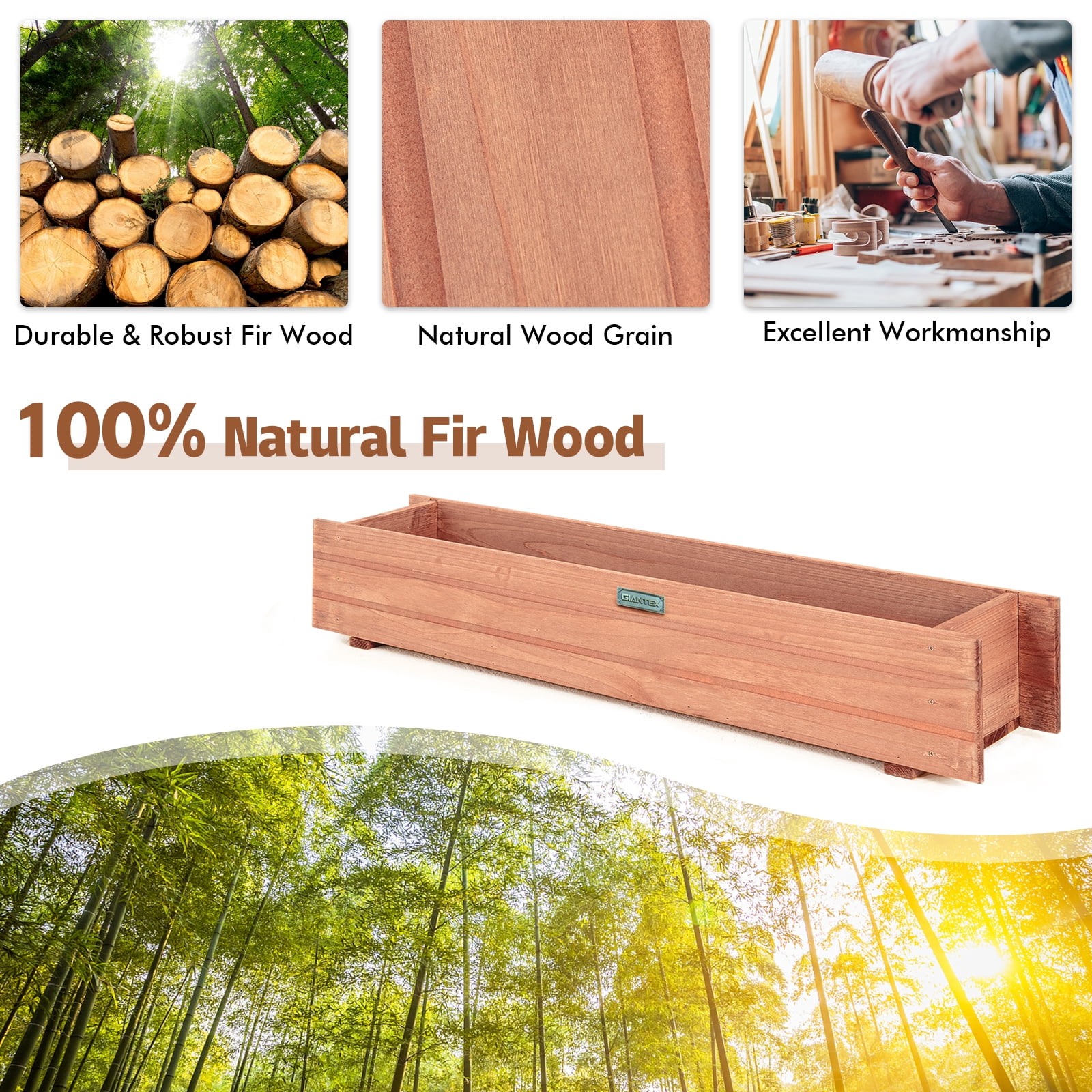 Costway 36 Inch Wooden Flower Planter Box Garden Yard Decorative Window Box Rectangular