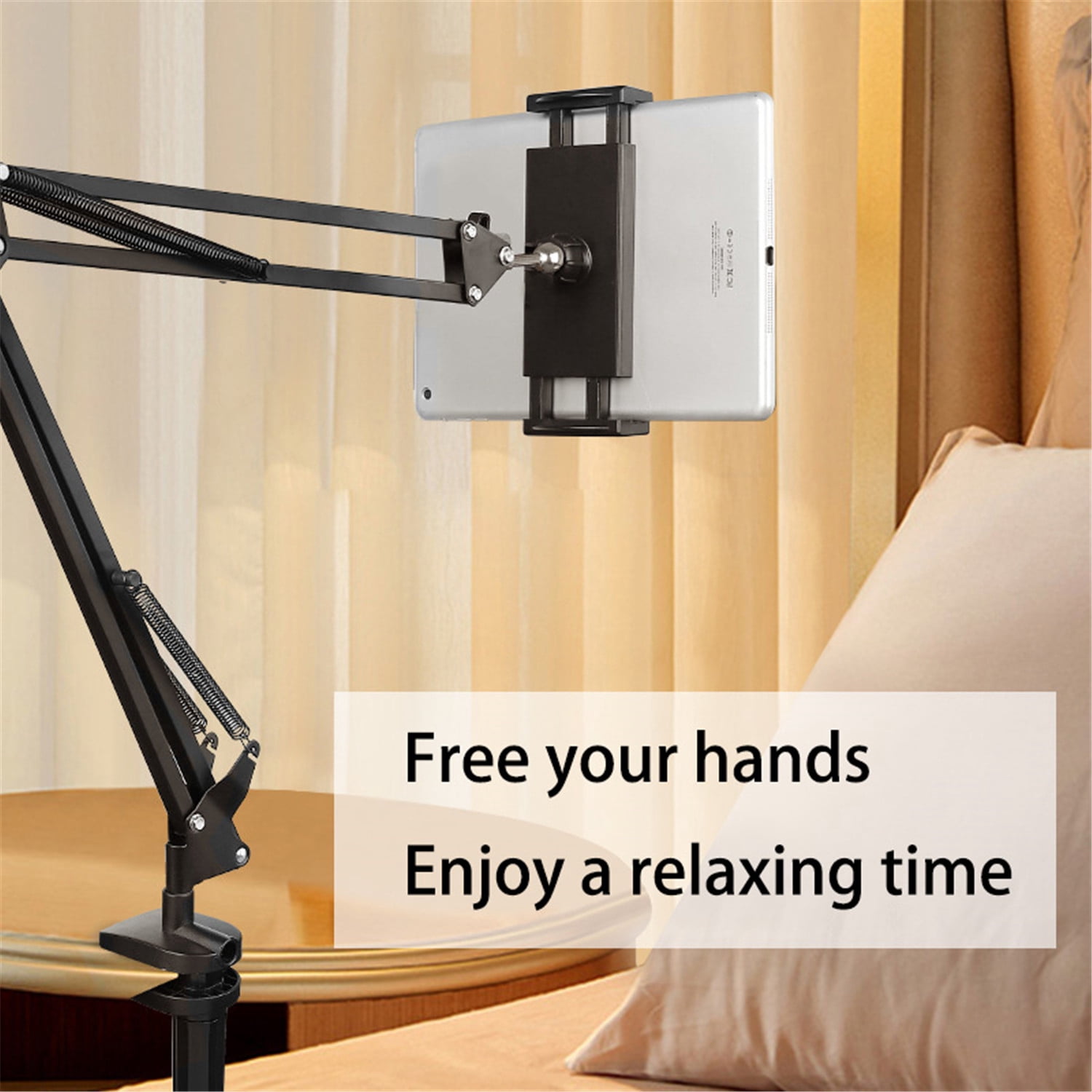 Adjustable Tablet Stand & Phone Holder for Desk and Bed – 360° Flexible Arm, Dual Clamps, Heavy-Duty Carbon Steel iPad Holder Mount for 4-13" Devices, Hands-Free for Cooking, Reading, Video Calls