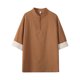 thumbnail image 3 of Camisas Negras Para Hombre Camiseta de manga corta de lino y algodón con cuello Retro para hombre, ropa Tang, placa con hebilla, camiseta informal de lino y algodón transpirable Hanfu para (Khaki, XL), 3 of 6