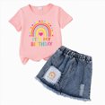thumbnail image 4 of TOWED22 Girls 2-Piece Set Crew Neck Bow Short Sleeve T-Shirt A-Line Jean Skirt Outfits Clothing Sets(N,3-4 Y), 4 of 4