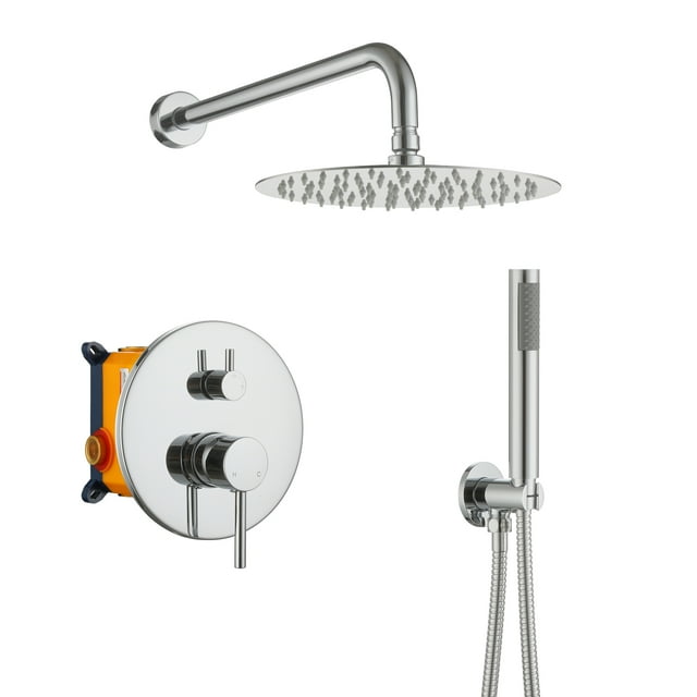 Boyel Living 10 in Shower System Wall Mount Rainfall Shower Head with Handheld Shower,2-function Bathroom Round Shower Set Dual Shower Heads,Shower Faucet Set in Chrome