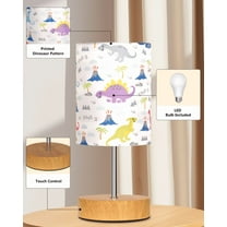 SparkGlowy Bedside Table Lamp for Bedroom with Dinosaur Pattern Printed Shade Small Touch Lamp with Wood Base for Living Room