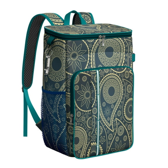 Retro Paisley Design Insulated Cooler Backpack - 20L Leakproof Soft Cooler Bag with Thickened Foam, Durable for Travel & Camping