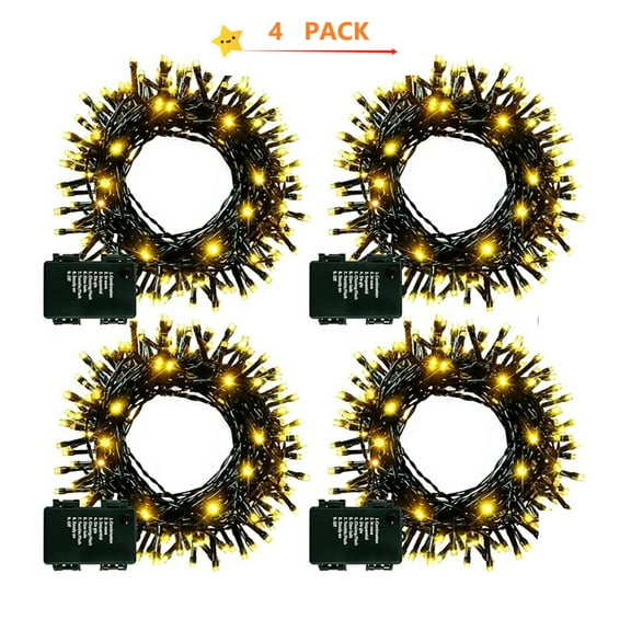 4 Pack Christmas Tree String Lights Christmas Fairy Lights Warm White LED with 8 Modes Battery Operated Indoor Outdoor Waterproof Lights