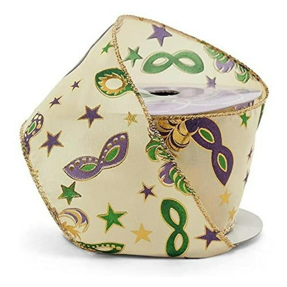 Mardi Gras Mask Wired Ribbon - 2 1/2 Inches Wide x 10 Yards (56116801)