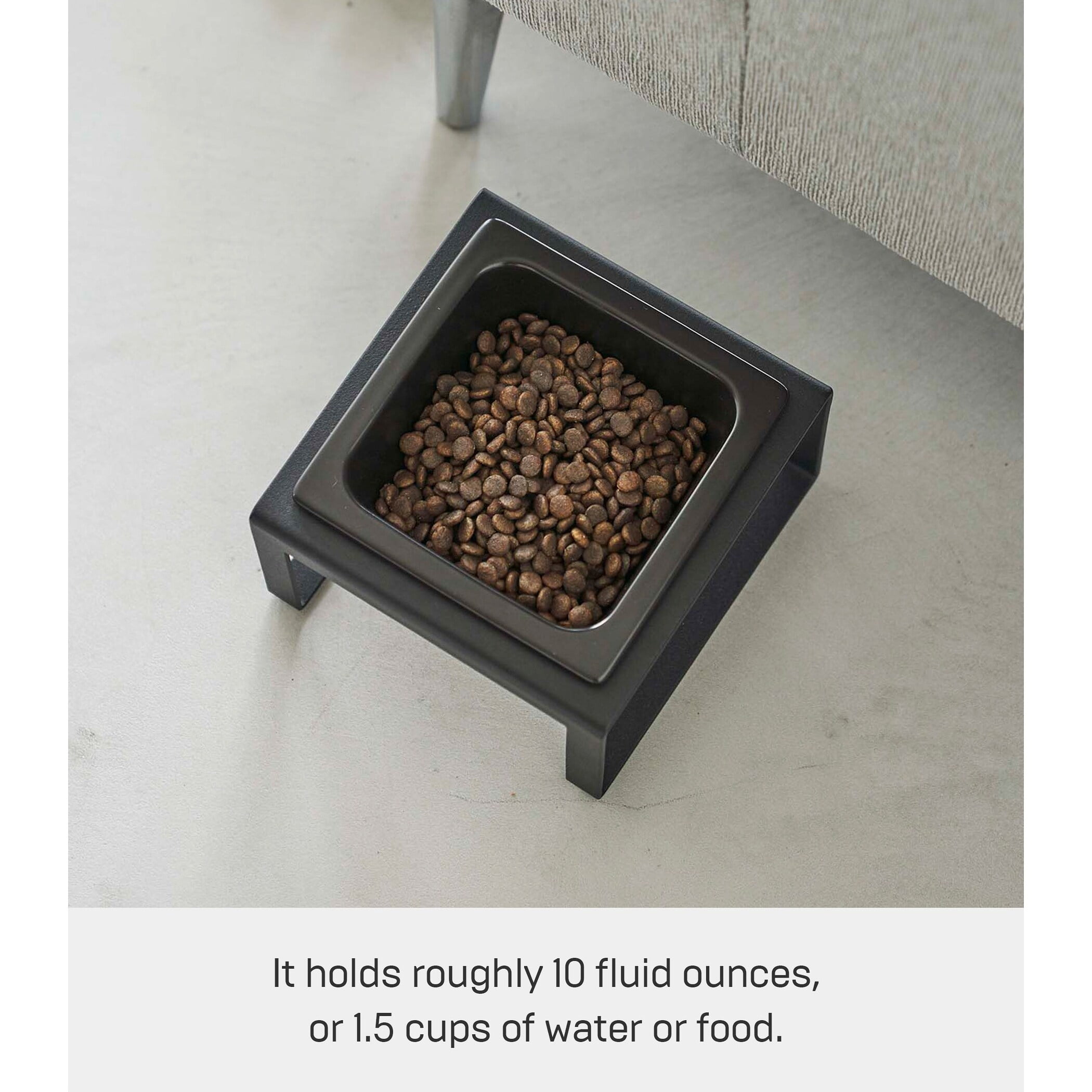 Yamazaki Home Single Pet Food Bowl - Two Styles, Steel and Ceramic, Short, 1.25 Black