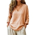 thumbnail image 2 of LEKWK Gingham Tops for Women Long Sleeve V Neck Plaid Tunic Top Casual Loose Fit Lightweight Shirt Fall Fashion Boho Dressy Vacation Outfits, 2 of 8