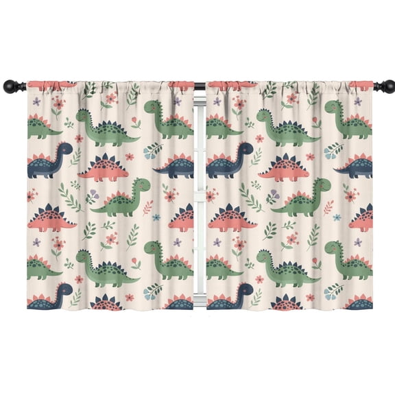 Blackout Kids Curtains,Beige Dinosaurs Flowers Leaves Childrens Insulated Curtains Set Of 2,Bedroom Essentials,Toddler Room Decor 42"x54"