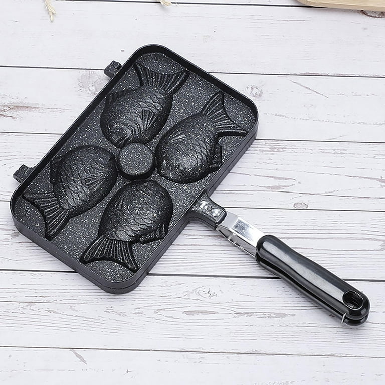 Qiiburr Small Nonstick Frying Pan Four Fish Waffle Non-Stick Double-Sided Sea Grill Aluminum 4 Fish Fish-Shaped Sea Frying Pan Small Frying Pan
