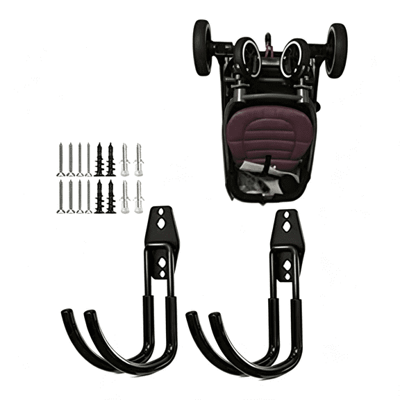 ZHZFKQ Baby Stroller Hanger,2 Pcs Black (Polyvinyl Chloride,Alloy Steel),Wall Mount,Heavy Duty Garage Tool Storage Organizer Utility Hooks,77 Lbs Weight Capacity,Stroller Holder