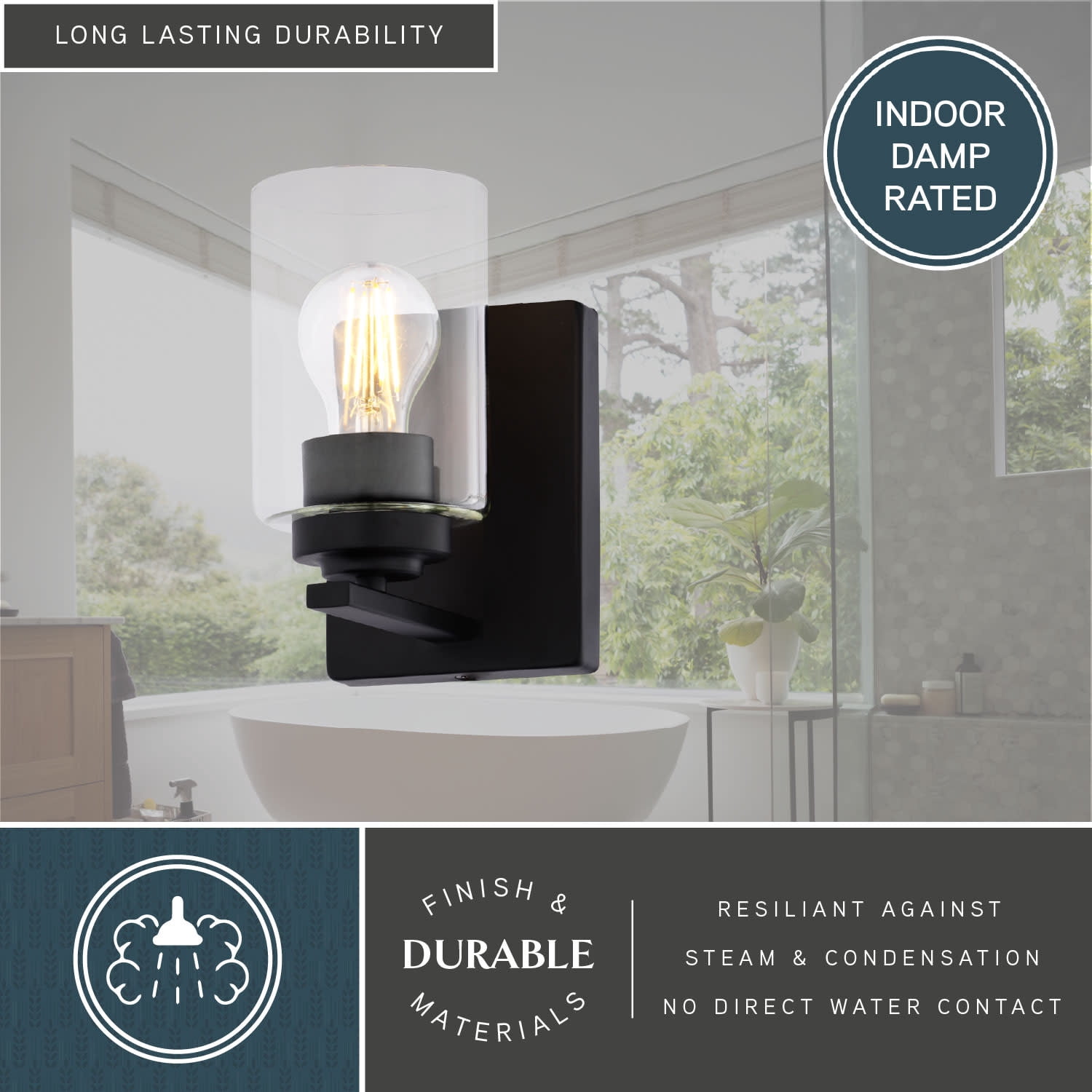 Park Ridge 1-Light 4.75 in. Wide Matte Black Transitional Bathroom Vanity Lighting Fixture, Clear Cylinder Glass Shade, Dimmable, LED Compatible, Over the Mirror Mounted Steel Wall Sconce