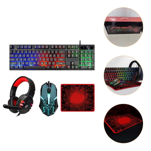 OULII 1Set Backlit Black ABS Keyboard and Mouse Set for Office Work 17.3x5.5x1.6in
