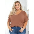 thumbnail image 3 of SHOWMALL Plus Size Tunic for Women Cold Shoulder Top Light coffee 5X Blouse Short Sleeve Clothing V Neck Shirts Summer Clothes, 3 of 7