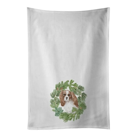 

Cavalier Spaniel Blenheim Christmas Wreath White Kitchen Towel Set of 2 19 in x 28 in
