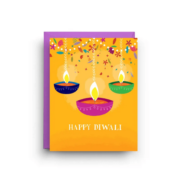 Happy Diwali Greeting Card – Colorful Diya Design with Warm Wishes – Blank Inside for Personal Messages – Perfect for Diwali Celebrations