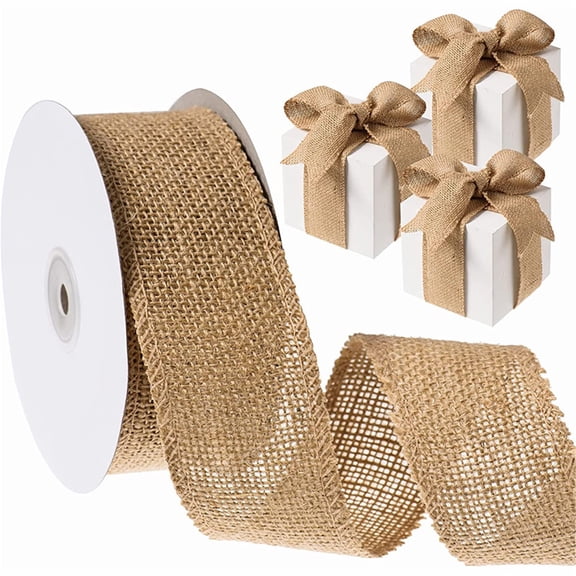 Edge Woven Pure Linen, Wired Edge Ribbon,Natural,Solid for Big Bow,Wreath,Tree, Outdoor Decoration