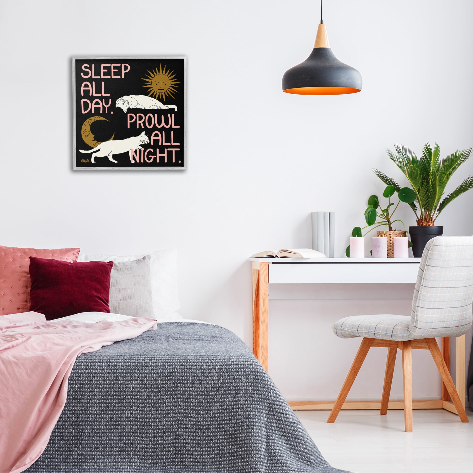 Stupell Industries Sleep & Prowl Cats Animals & Insects Painting Gray Framed Art Print Wall Art, 24 x 24