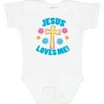 thumbnail image 3 of Inktastic Easter Jesus Loves Me with Cross and Flowers Boys or Girls Baby Bodysuit, 3 of 5