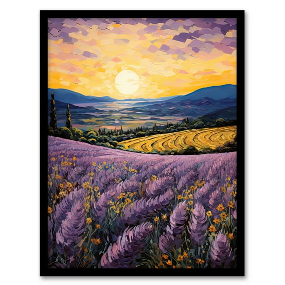Serene Lavender Fields at Sunrise Scenic Landscape Art Print Framed Poster Wall Decor 12x16 inch