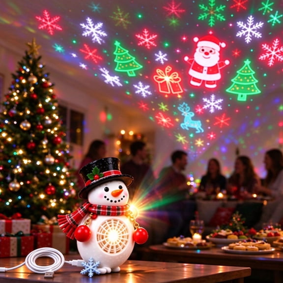 Christmas Night Projector with Colorful Festive Patterns, Snowman Projection Light for Wall Ceiling Living Room Holiday Decor
