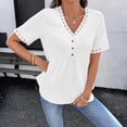 thumbnail image 5 of Womens Short Sleeve Babydoll Tops Lace Trim V Neck Solid Color Tunic Shirts Summer Spring Blouse, 5 of 6