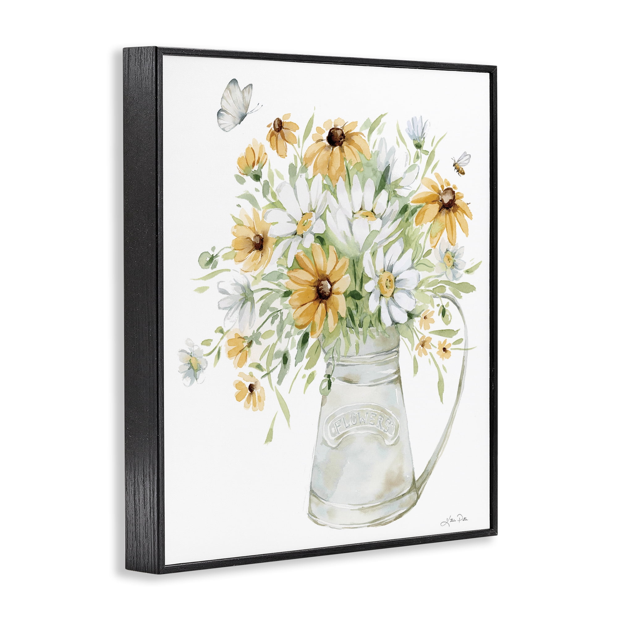 Stupell Industries Sunflowers & Daisies Vase Botanical & Floral Painting Black Framed Art Print Wall Art, 16 x 20