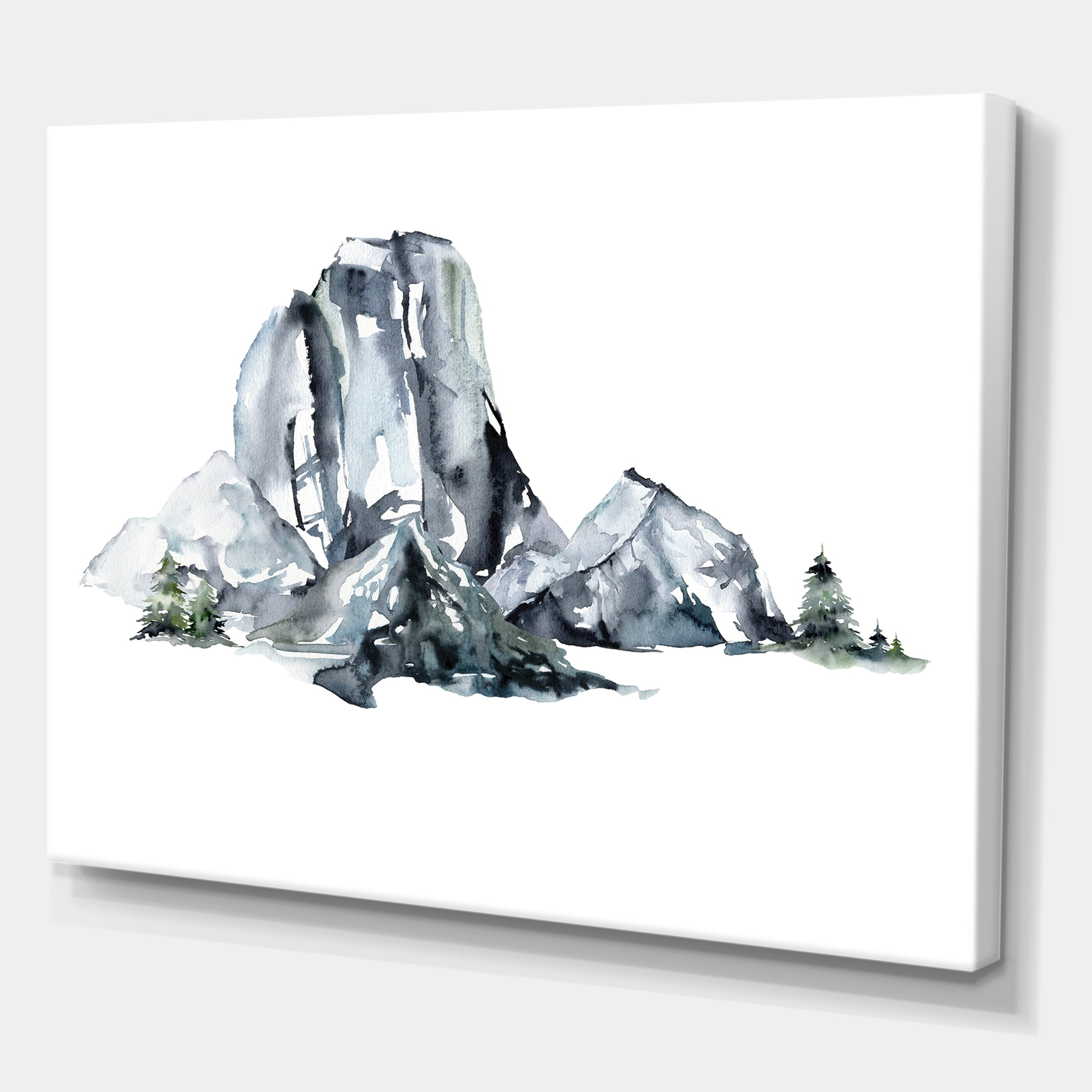 Minimalistic Landscape of Forest and Mountains 12 in x 8 in Painting Canvas Art Print, by Designart